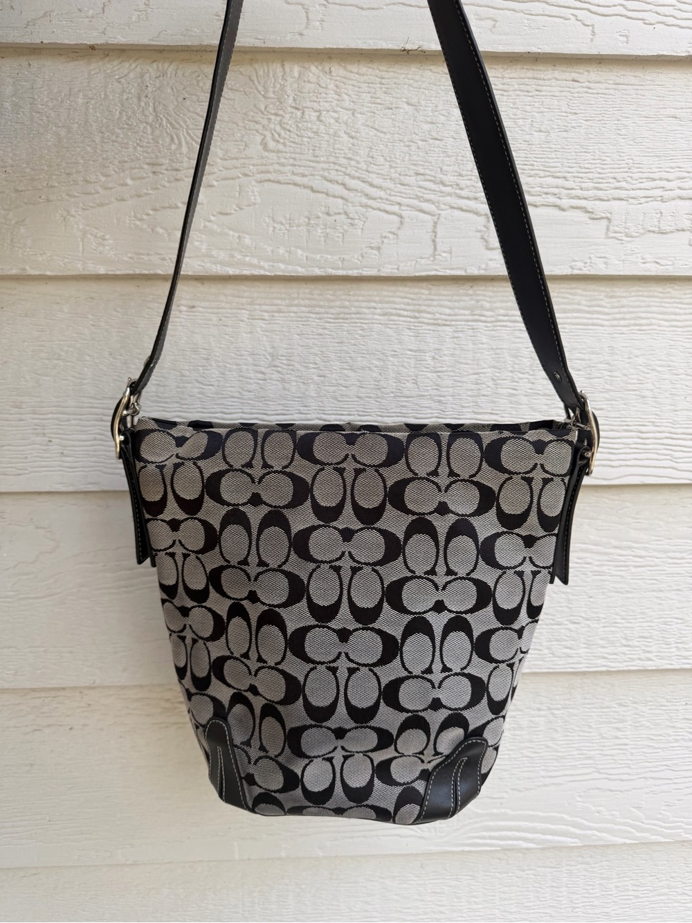 Coach Black & Gray Signature Monogram Shoulder Bag